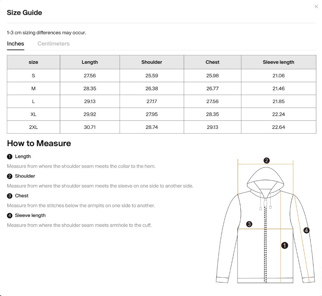 FOcUS Vision Hoodie size guide