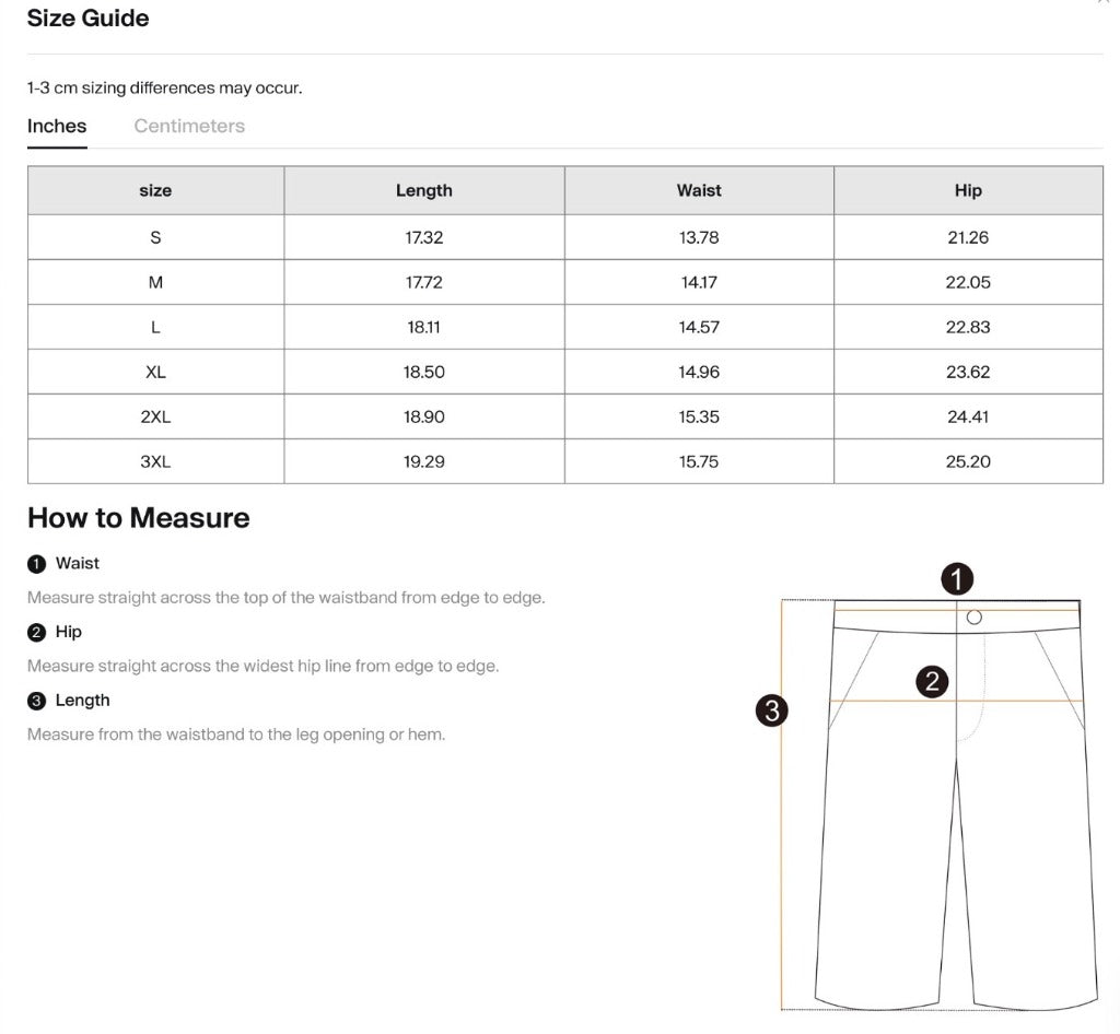 FOcUS Vision Shorts size guide