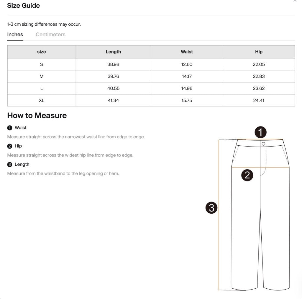Size guide for FOcUS Sweatpants - Black